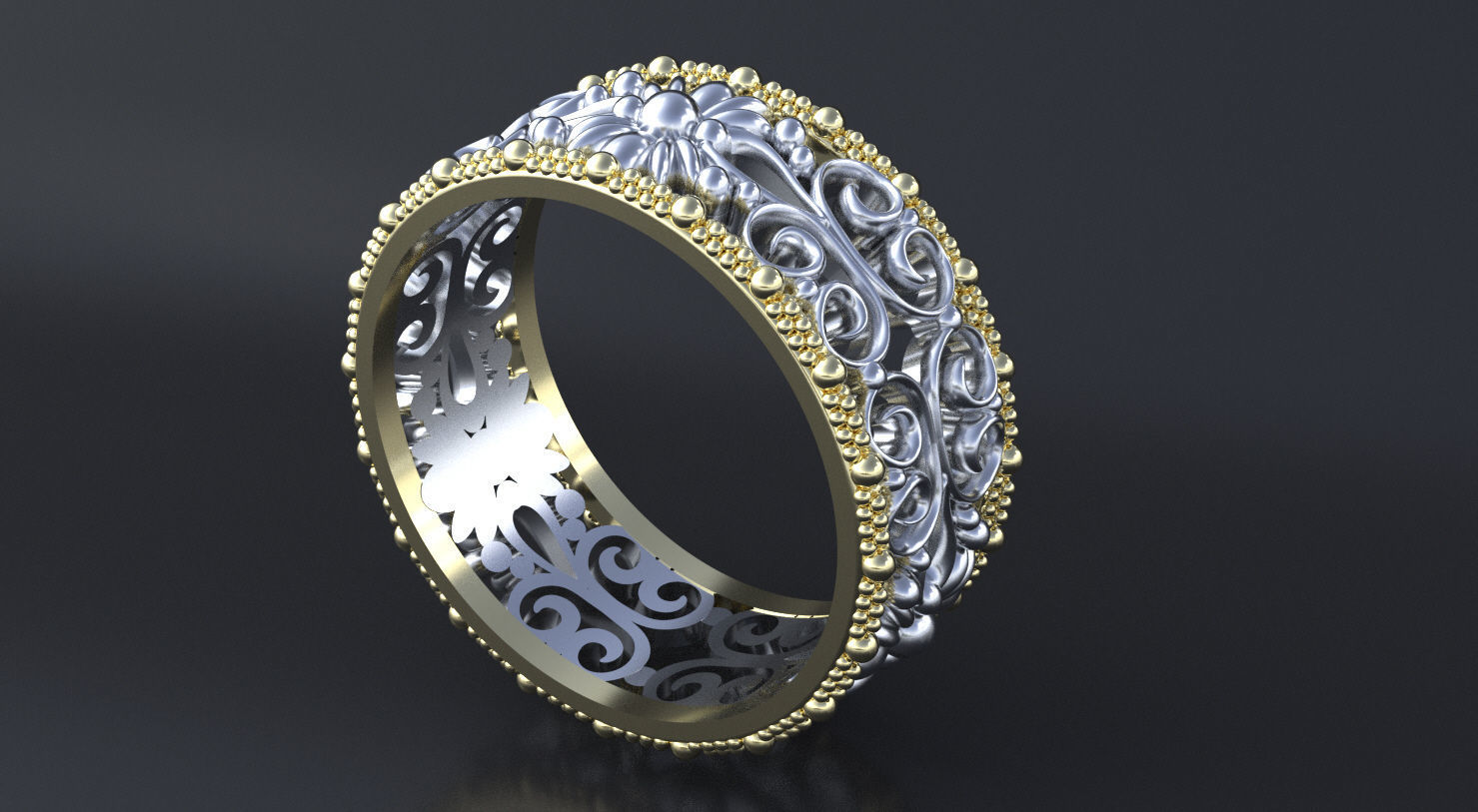 Package of Wedding Band-rings with ornament 3D print model_5