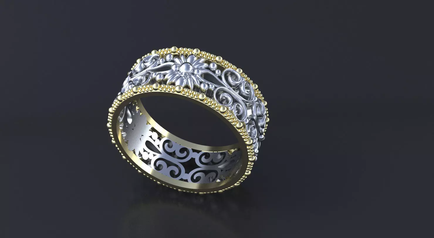 Package of Wedding Band-rings with ornament 3D print model_0