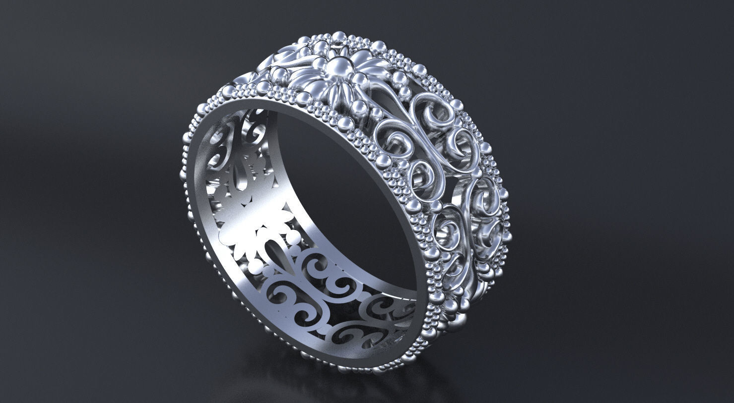 Package of Wedding Band-rings with ornament 3D print model_7