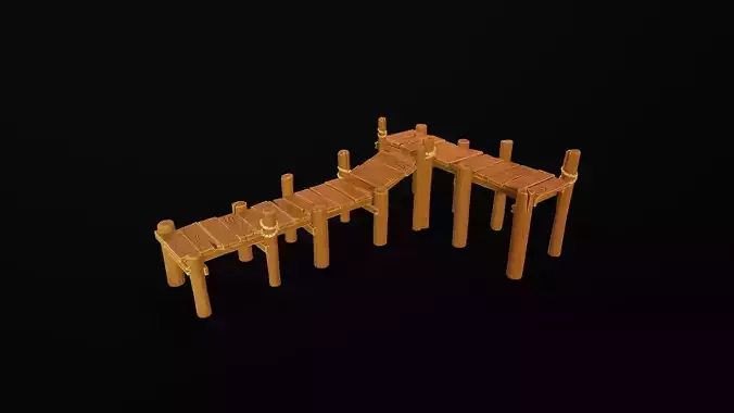 Stylized lowpoly fishing wooden pier handpainted cartoon style