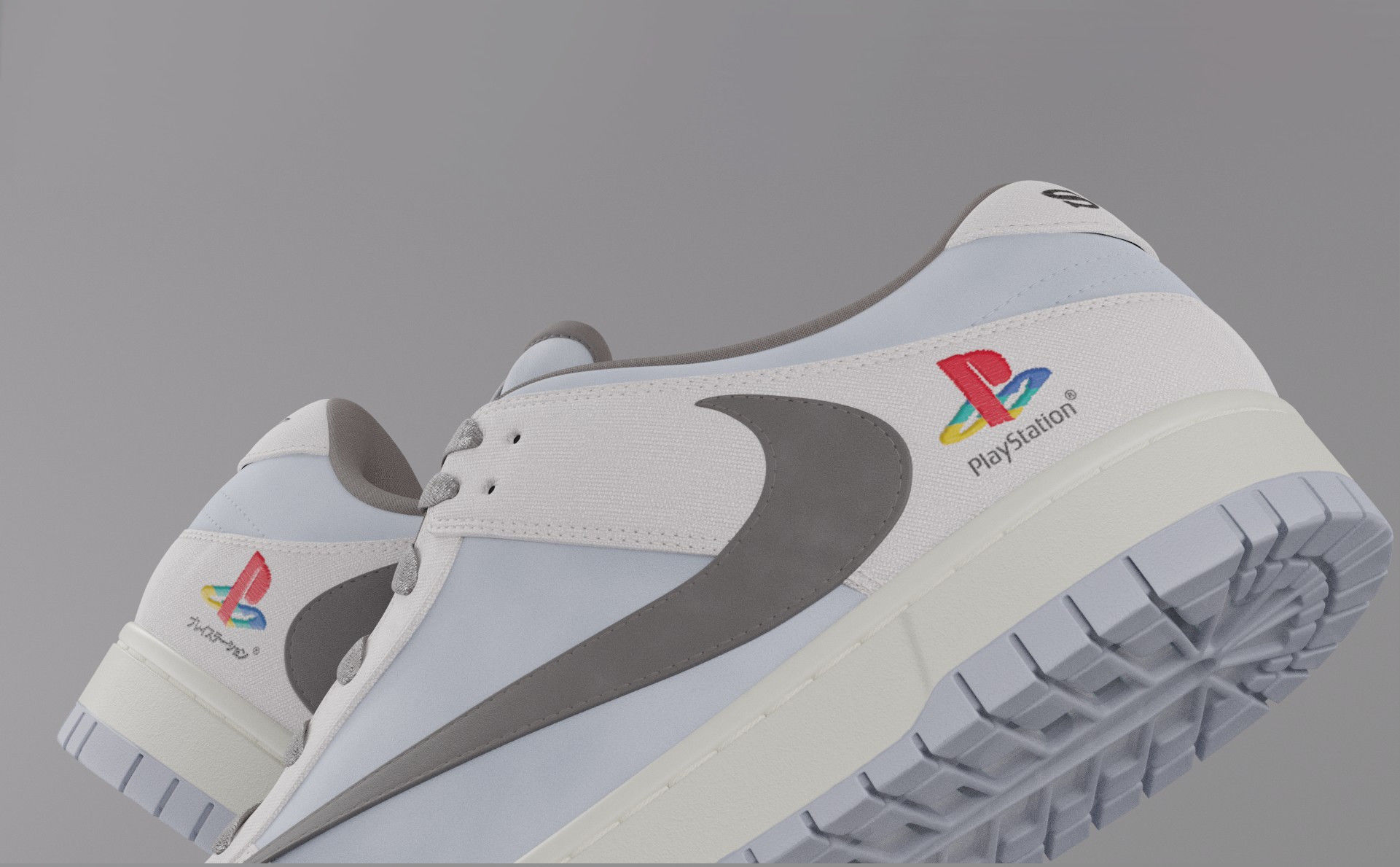travis scott x playstation x nike dunk low white grey