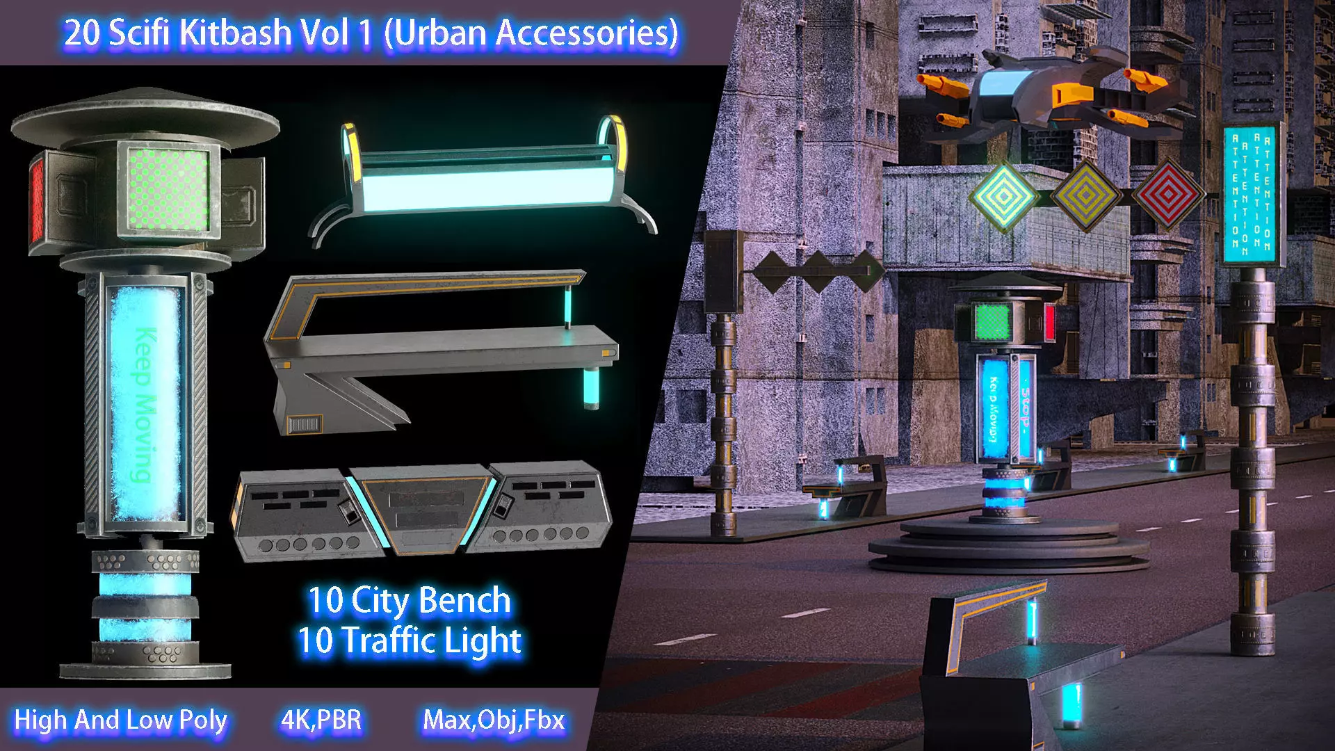 20 Scifi Urban Kitbash Vol 1 Low-poly 3D model_0
