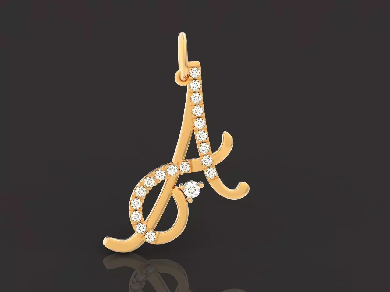 pendant letter A initial with stones 3D print model_0
