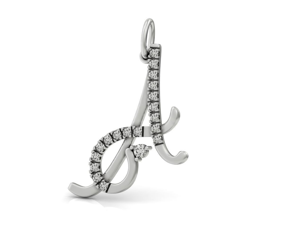 pendant letter A initial with stones 3D print model_7