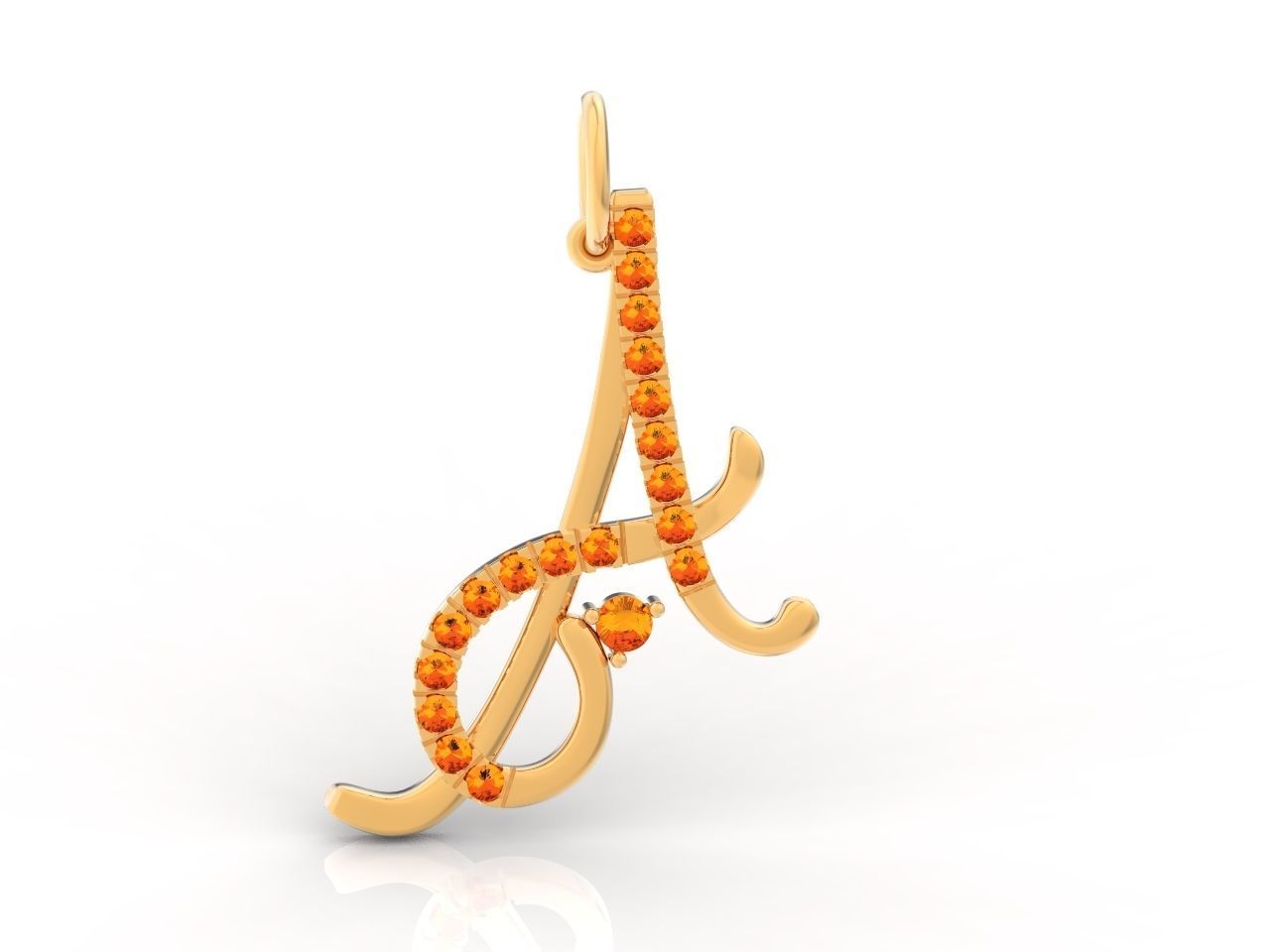 pendant letter A initial with stones 3D print model_24