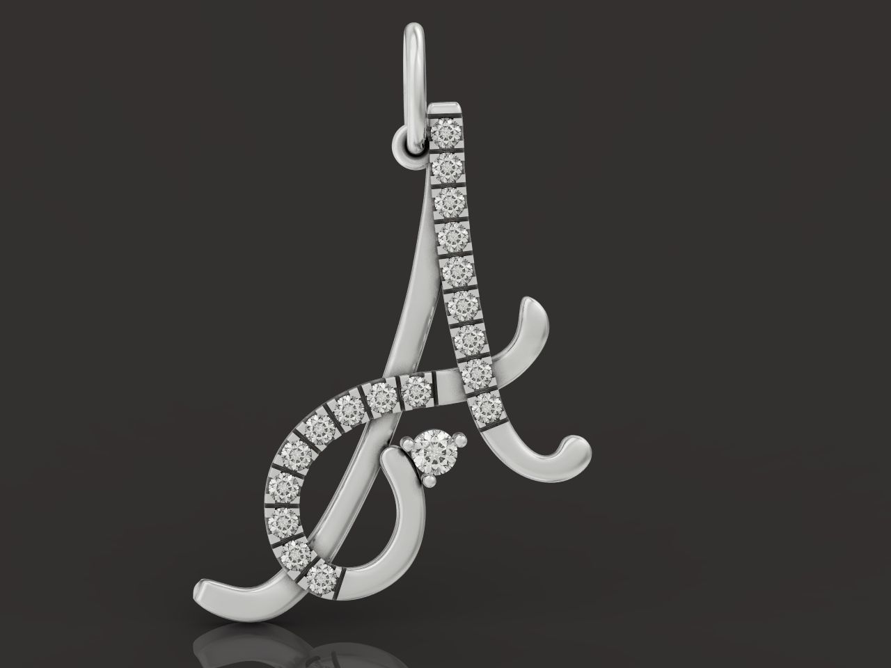 pendant letter A initial with stones 3D print model_16