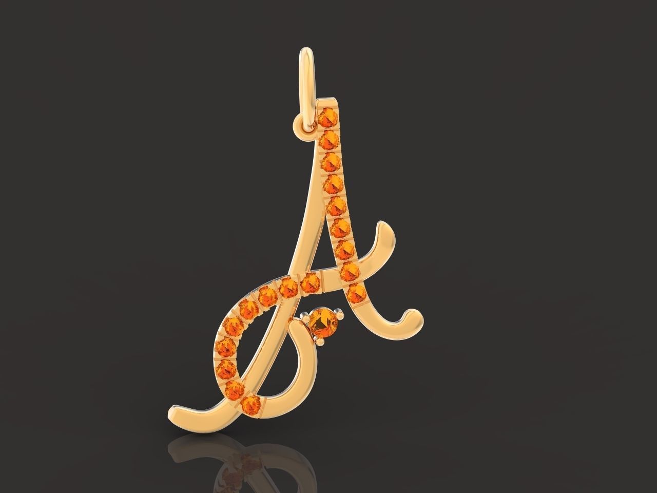 pendant letter A initial with stones 3D print model_21