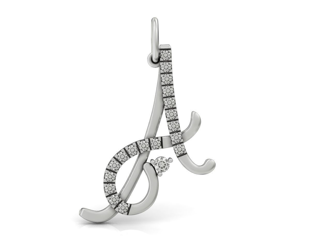 pendant letter A initial with stones 3D print model_14