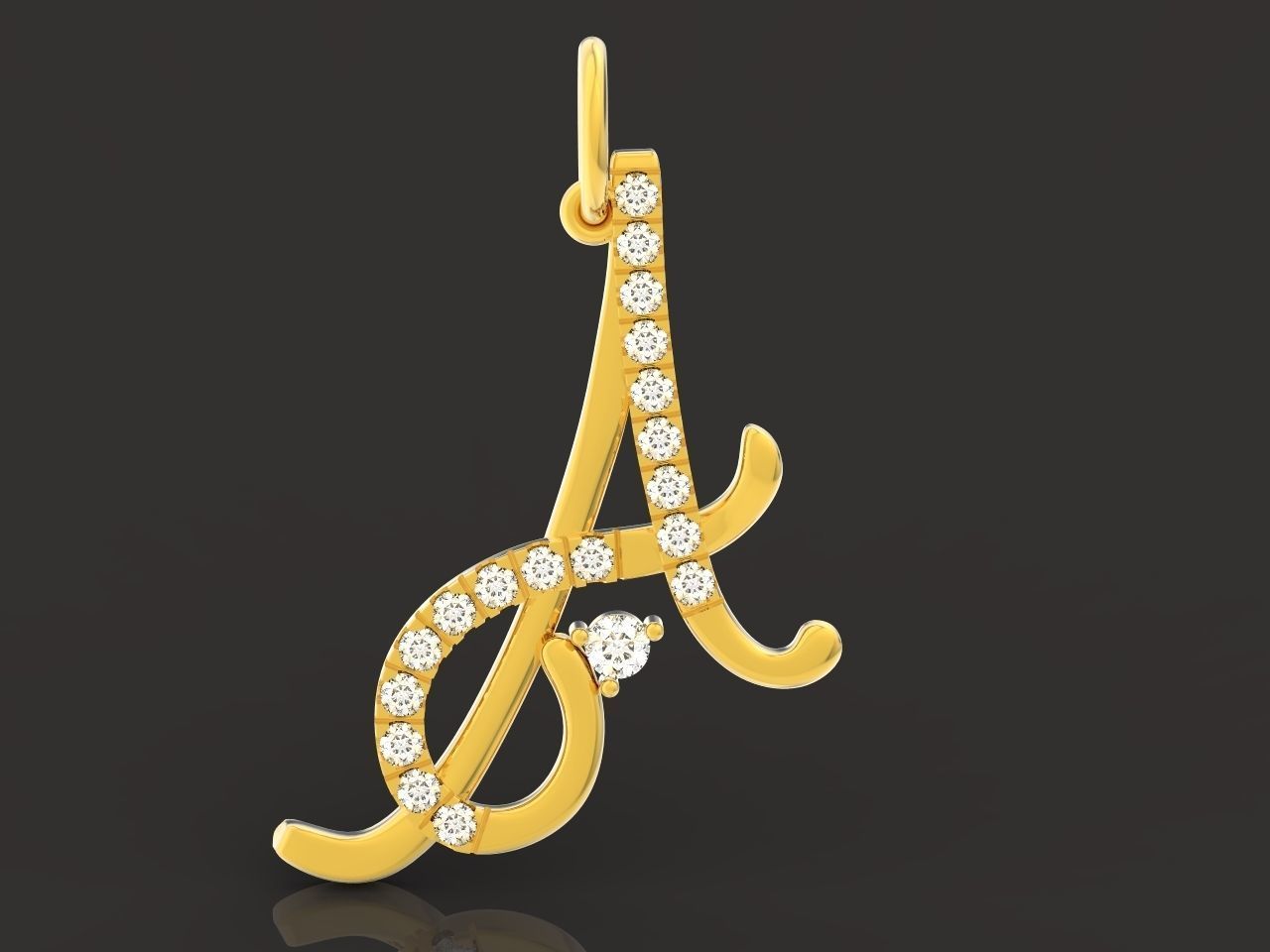 pendant letter A initial with stones 3D print model_3