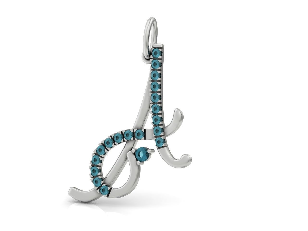 pendant letter A initial with stones 3D print model_8