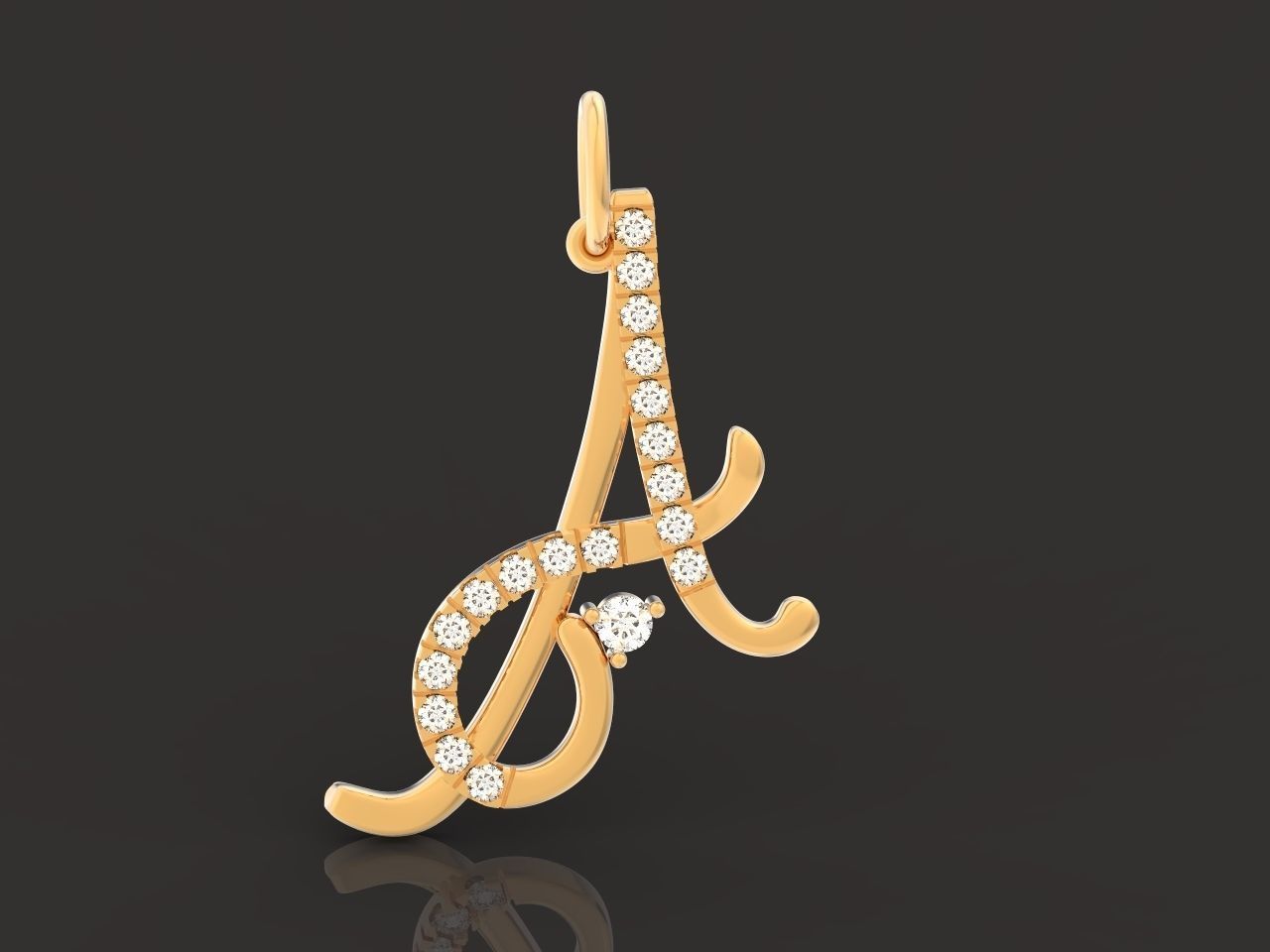 pendant letter A initial with stones 3D print model_18