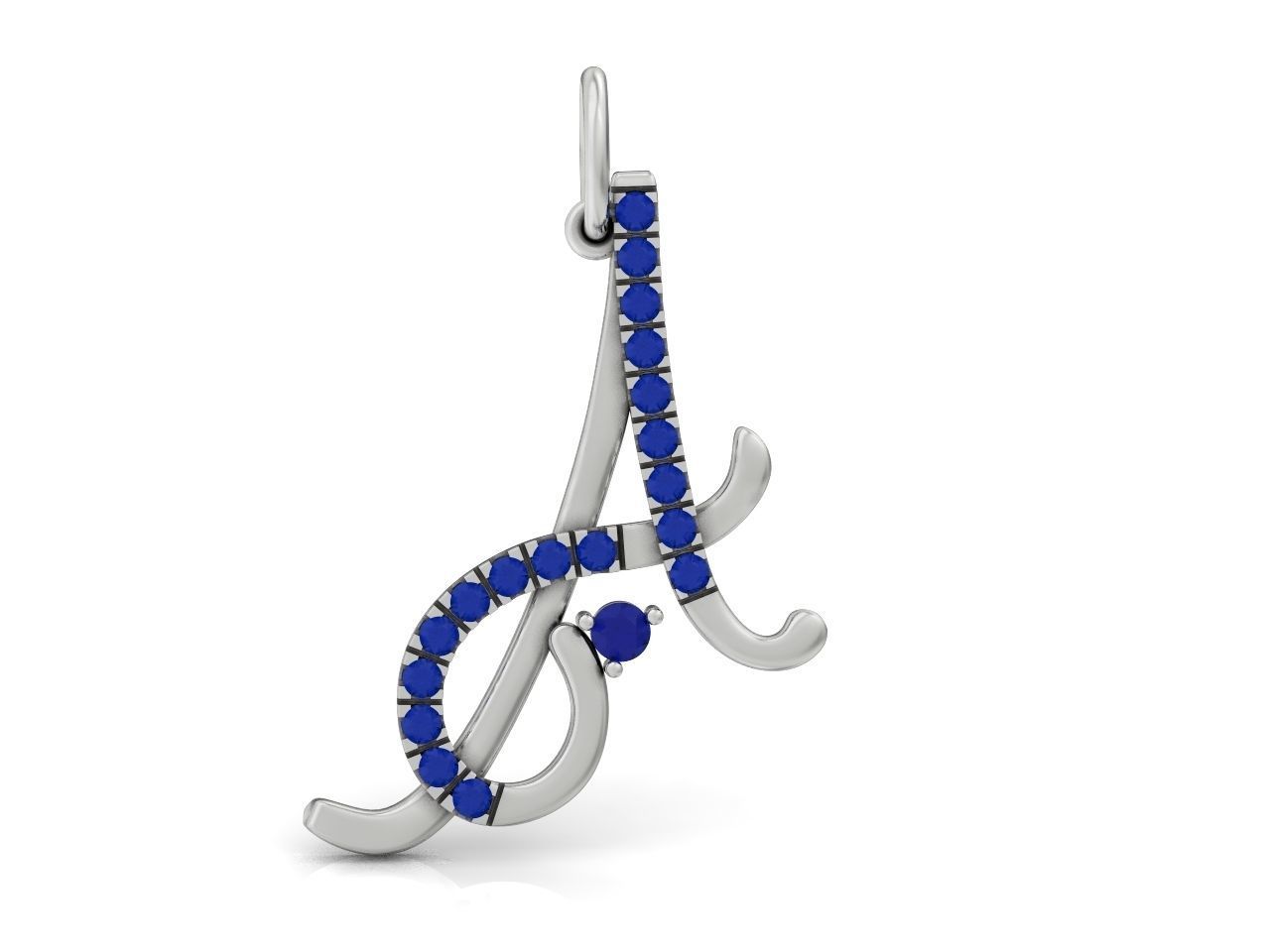 pendant letter A initial with stones 3D print model_12