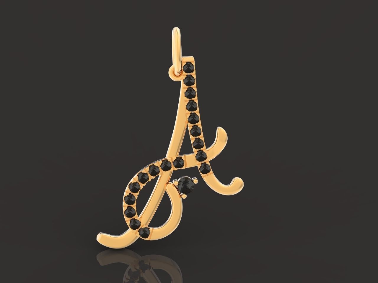 pendant letter A initial with stones 3D print model_22