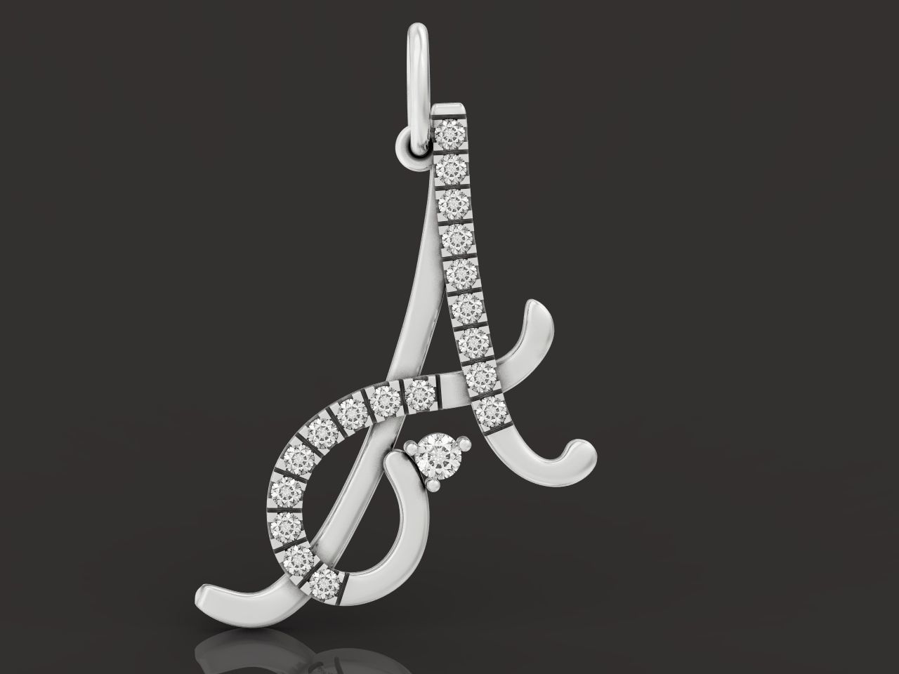 pendant letter A initial with stones 3D print model_17