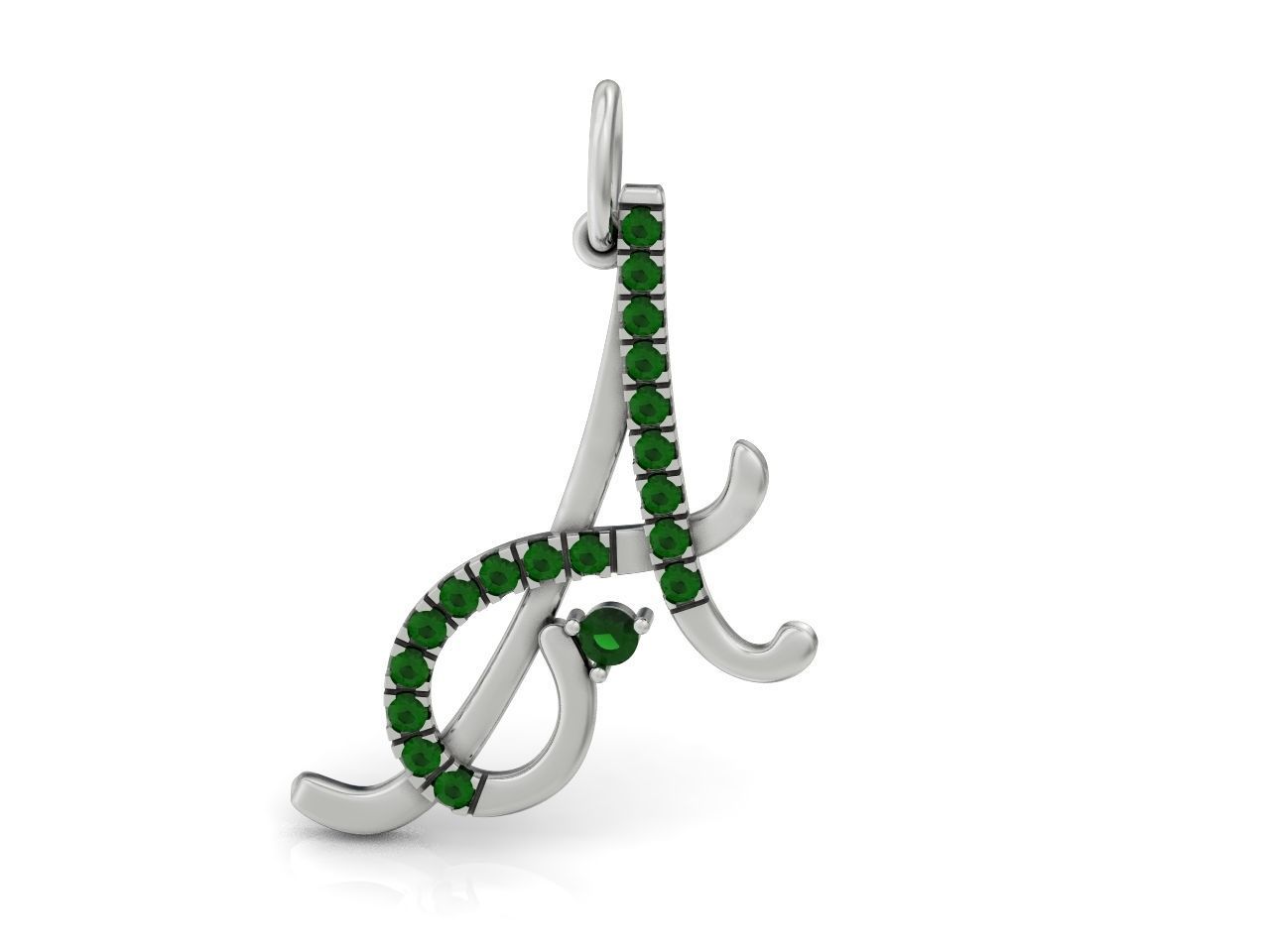 pendant letter A initial with stones 3D print model_10