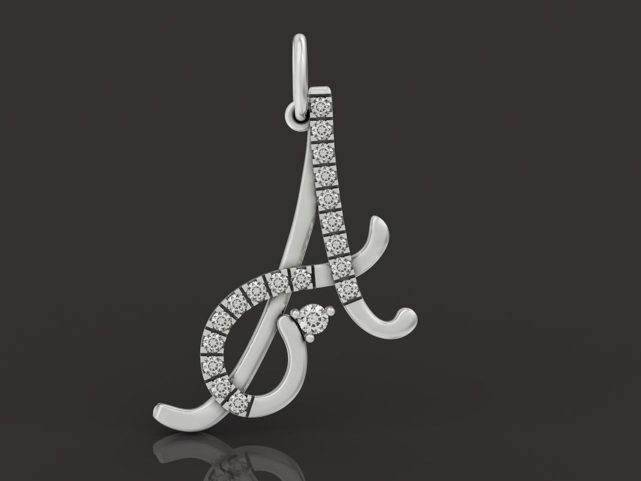 pendant letter A initial with stones 3D print model_15
