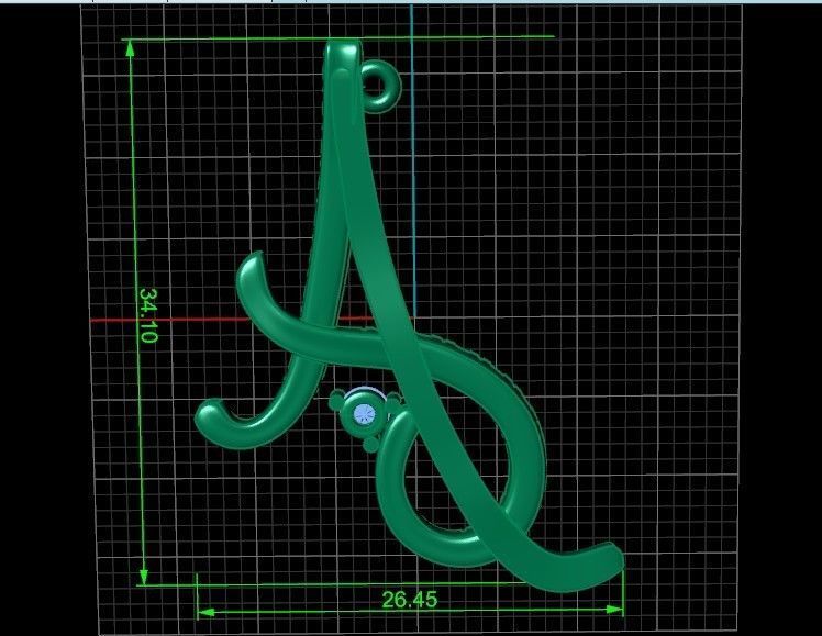 pendant letter A initial with stones 3D print model_31