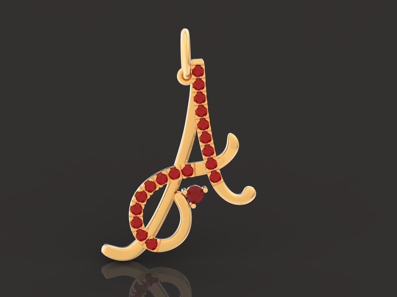 pendant letter A initial with stones 3D print model_20