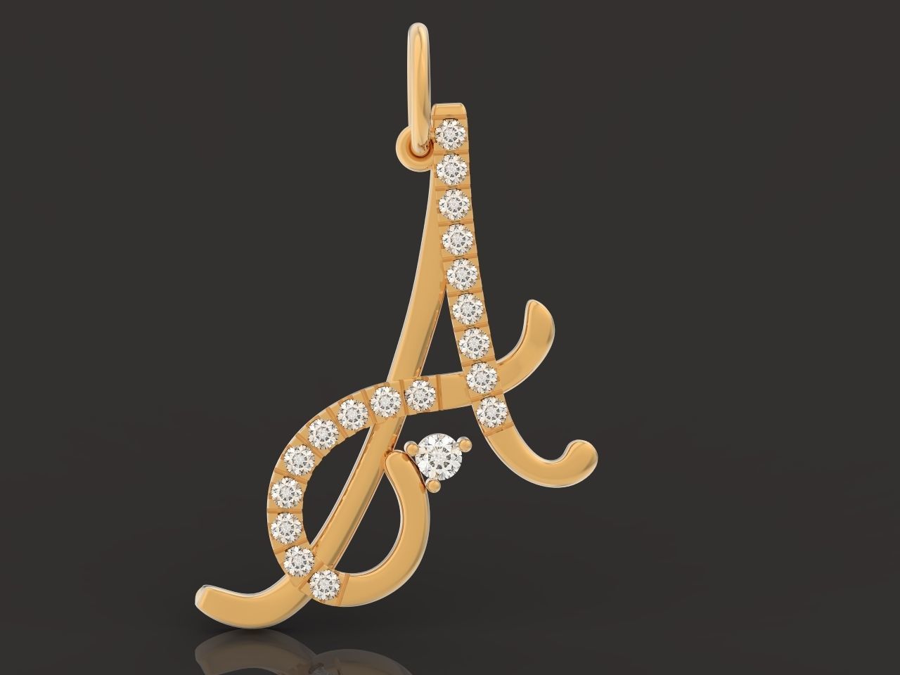 pendant letter A initial with stones 3D print model_2