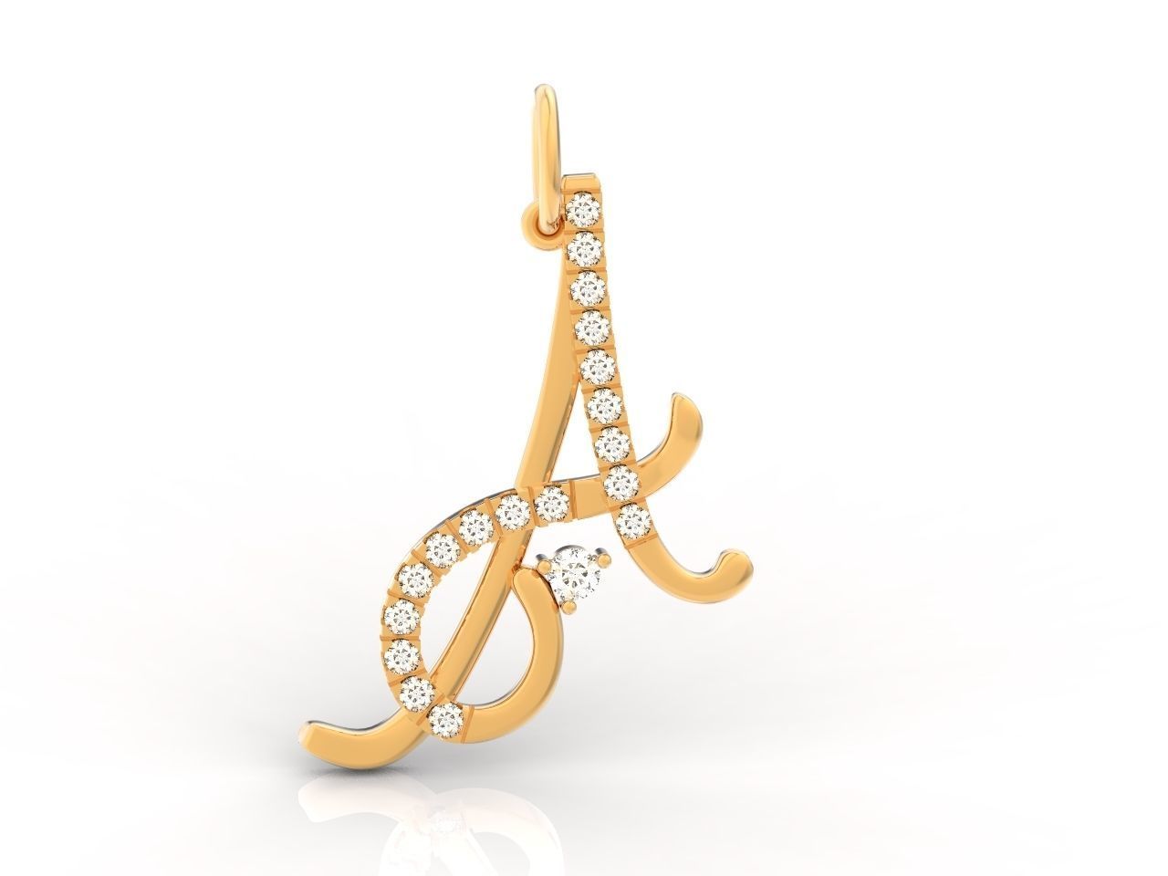 pendant letter A initial with stones 3D print model_25