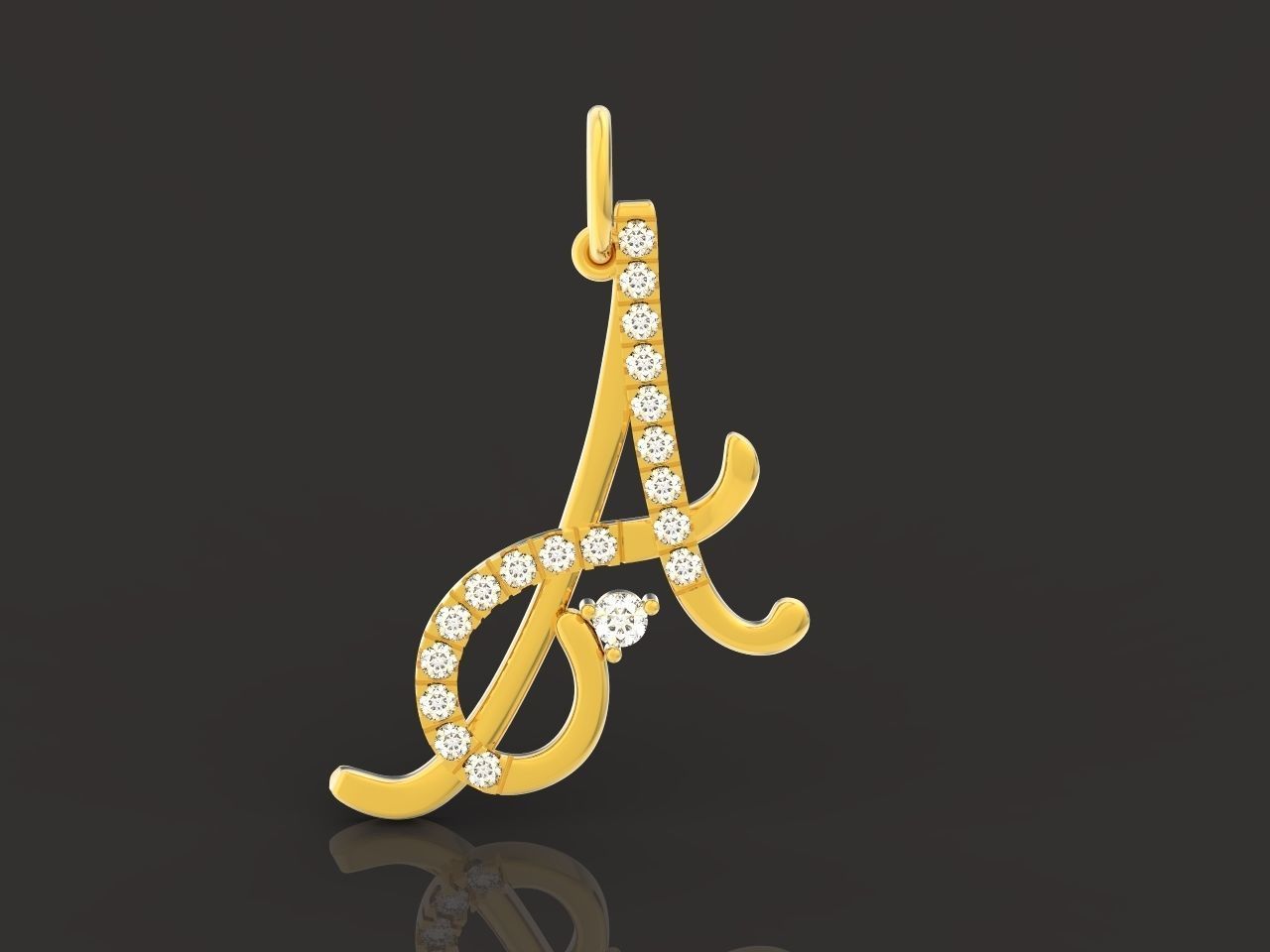 pendant letter A initial with stones 3D print model_4