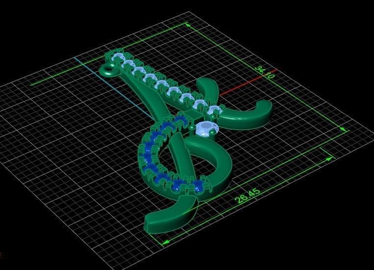 pendant letter A initial with stones 3D print model_30