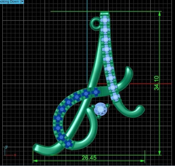 pendant letter A initial with stones 3D print model_26