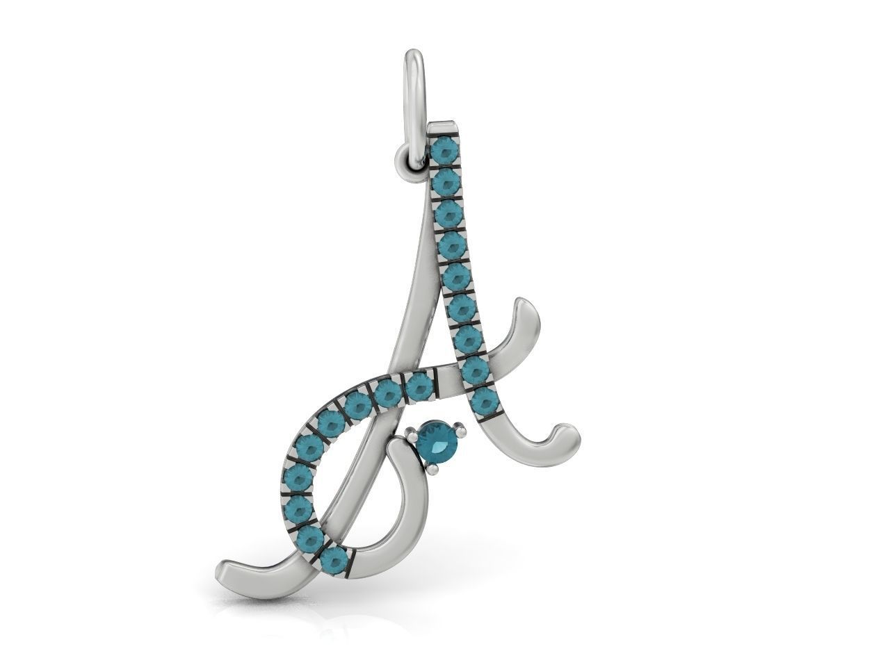 pendant letter A initial with stones 3D print model_9