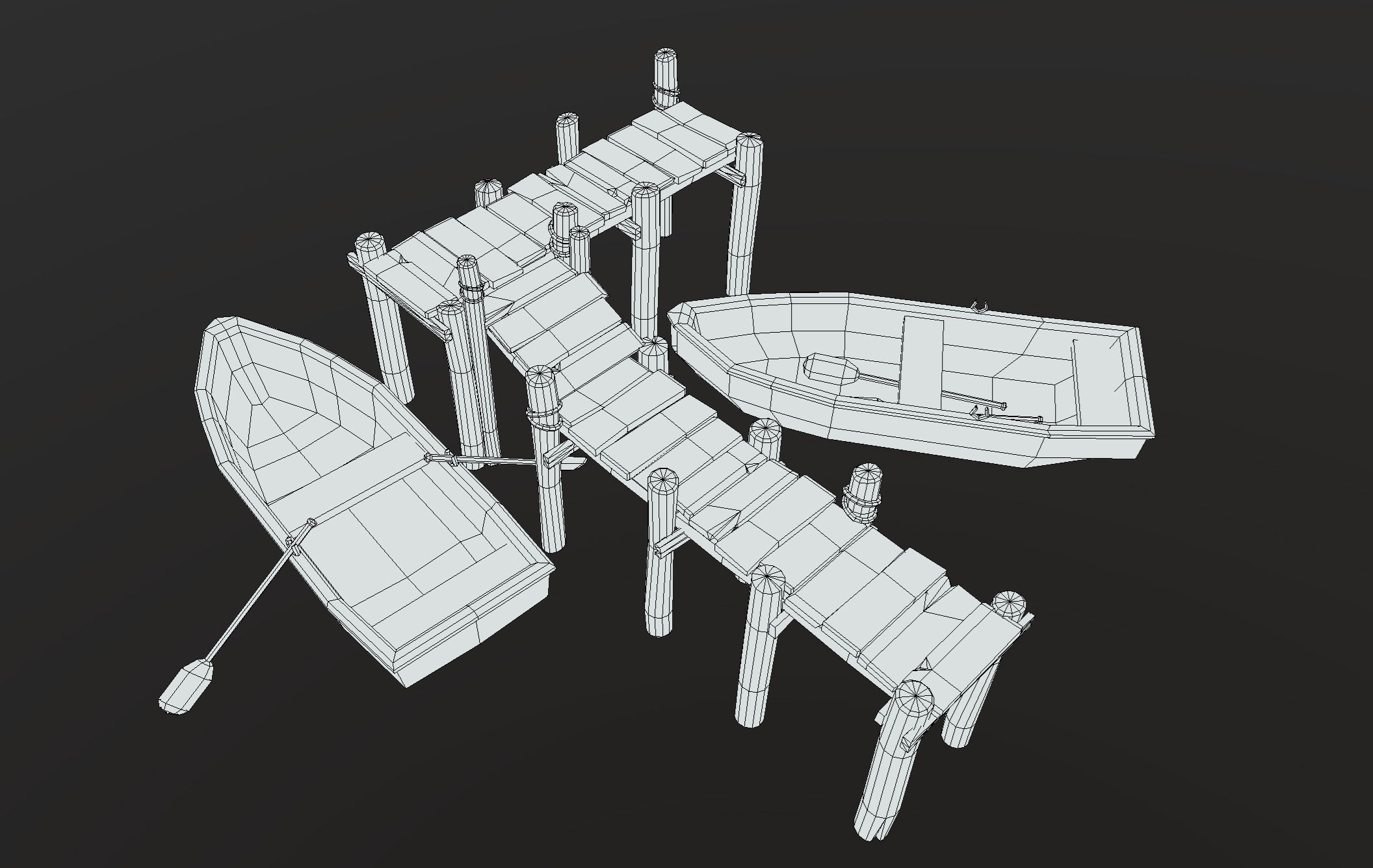 Stylized lowpoly port pier and boats game asset Low-poly 3D model_10