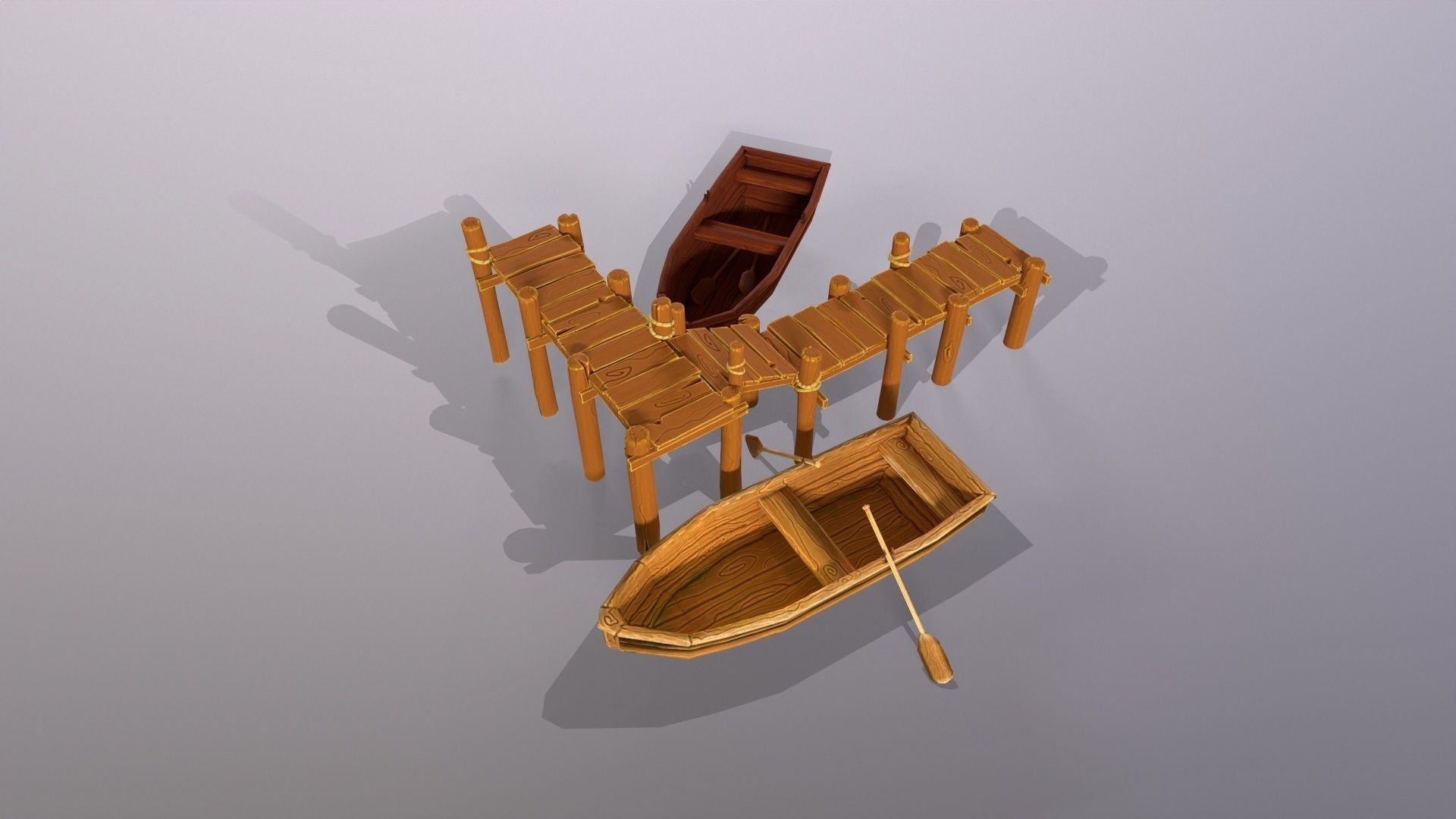 Stylized lowpoly port pier and boats game asset Low-poly 3D model_5