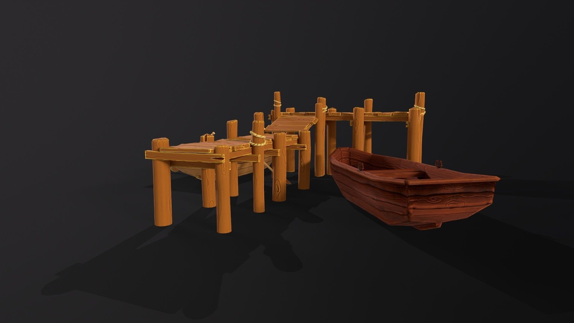Stylized lowpoly port pier and boats game asset Low-poly 3D model_9