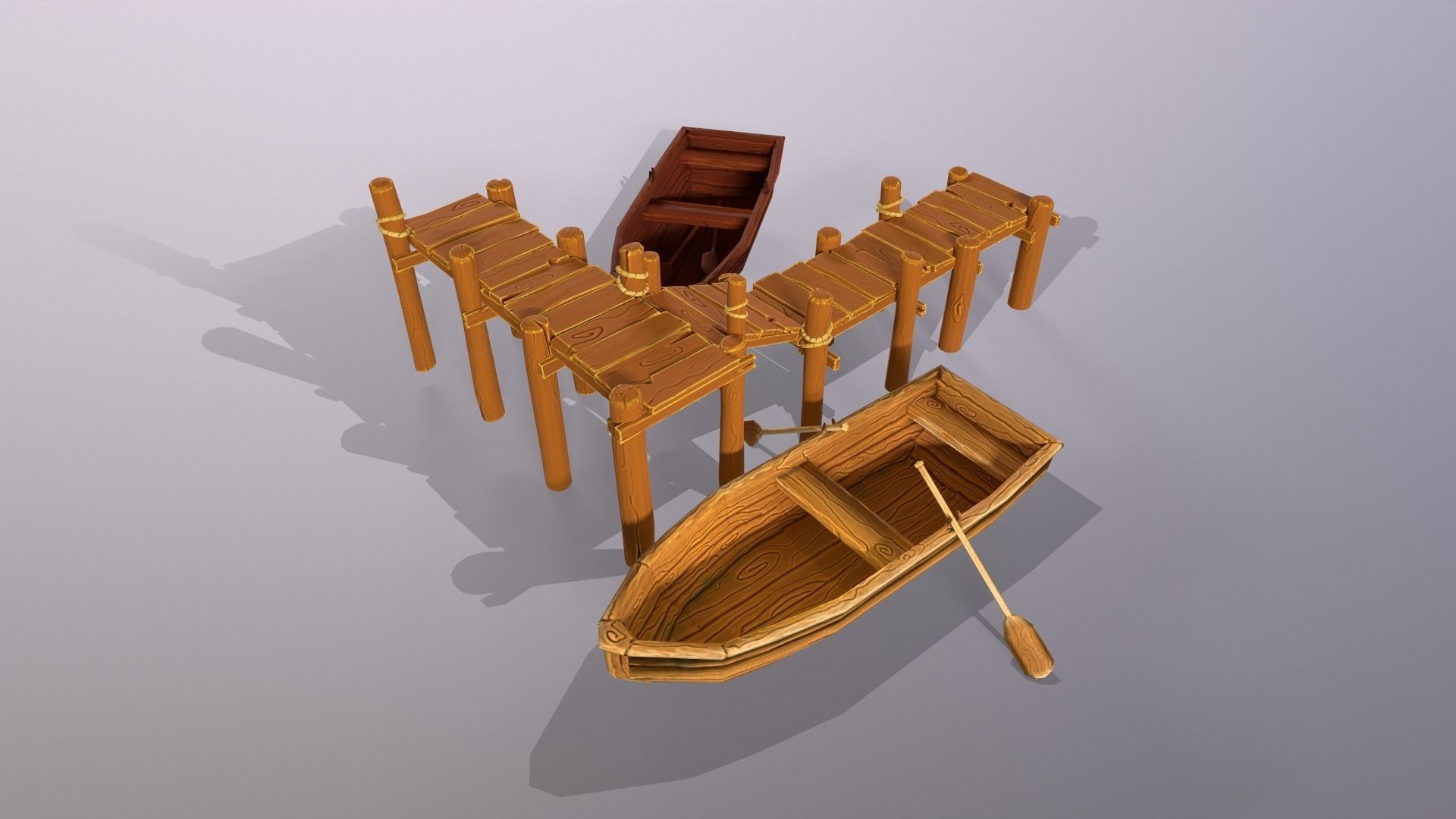 Stylized lowpoly port pier and boats game asset Low-poly 3D model_3