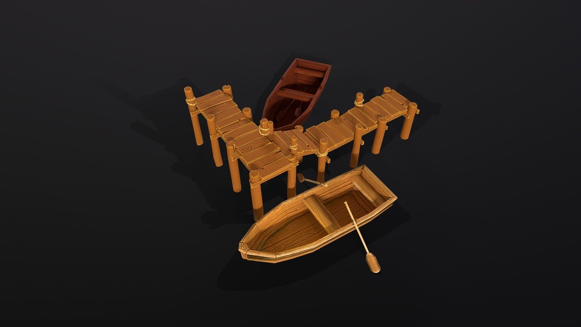 Stylized lowpoly port pier and boats game asset Low-poly 3D model_6