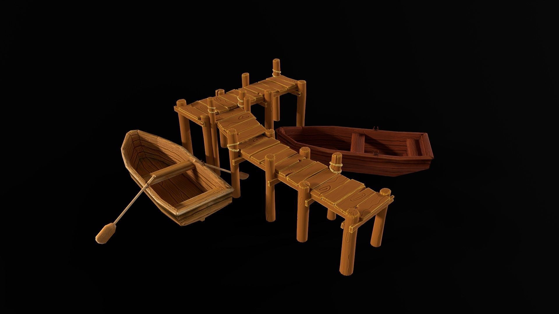 Stylized lowpoly port pier and boats game asset Low-poly 3D model_8
