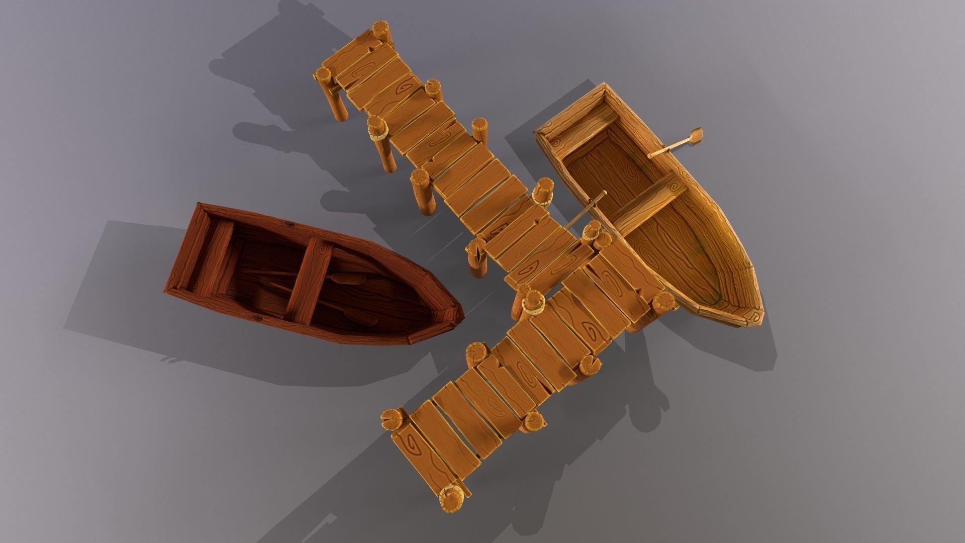 Stylized lowpoly port pier and boats game asset Low-poly 3D model_4