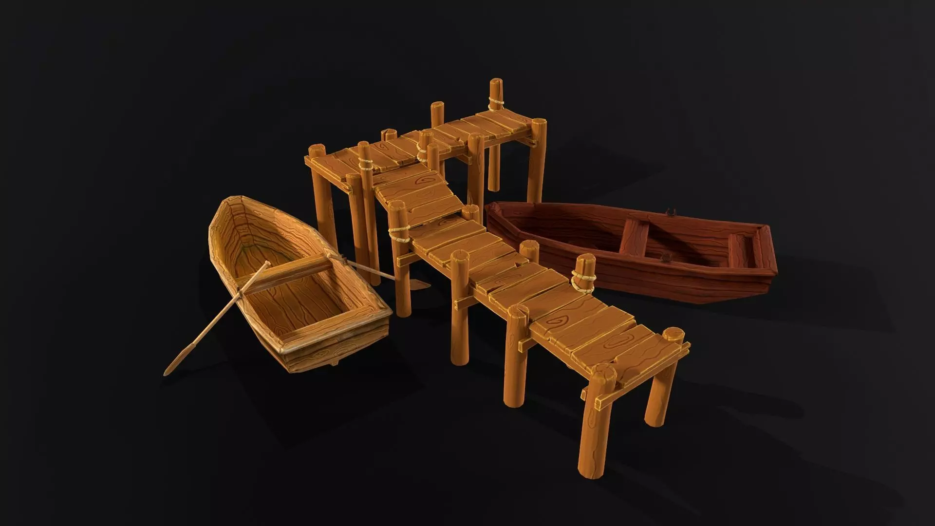 Stylized lowpoly port pier and boats game asset Low-poly 3D model_0