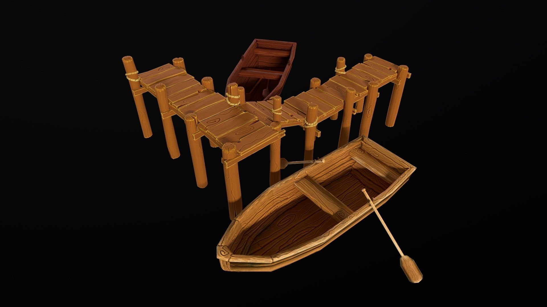 Stylized lowpoly port pier and boats game asset Low-poly 3D model_2