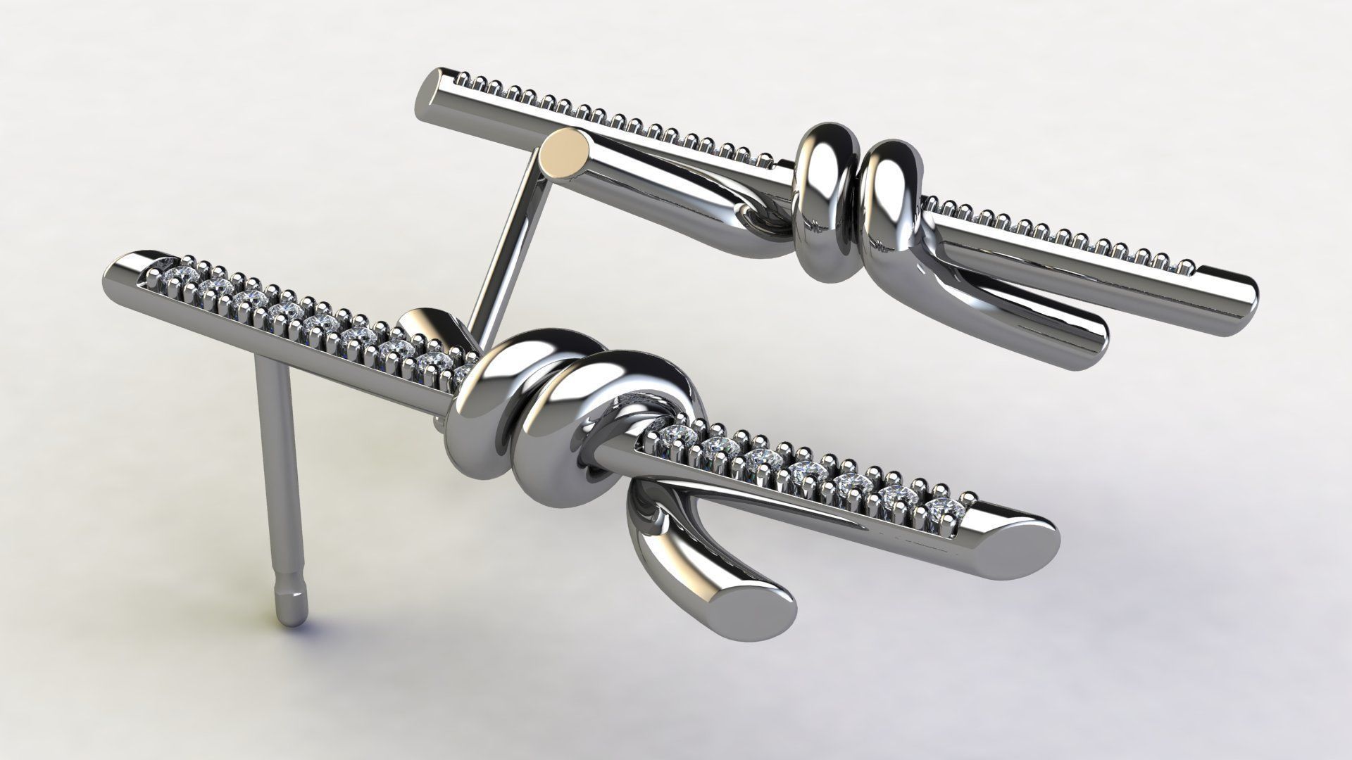 T Knot Drop Diamond Earring 27 mm 3D print model_7