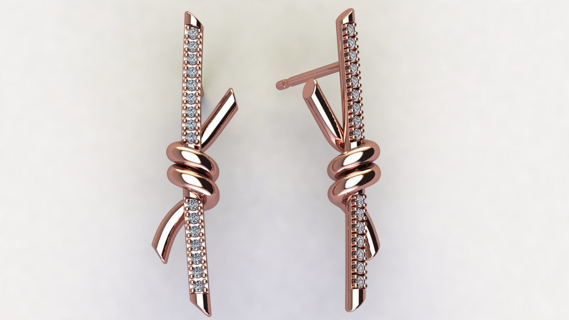 T Knot Drop Diamond Earring 27 mm 3D print model_8