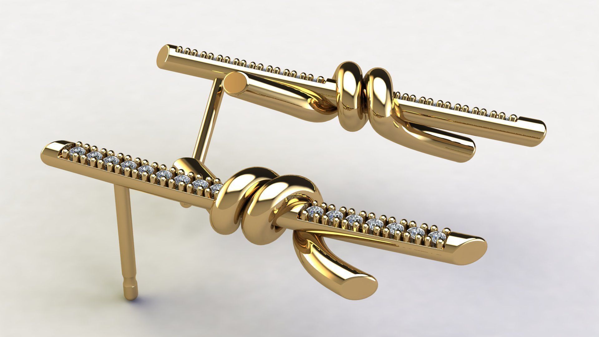 T Knot Drop Diamond Earring 27 mm 3D print model_2