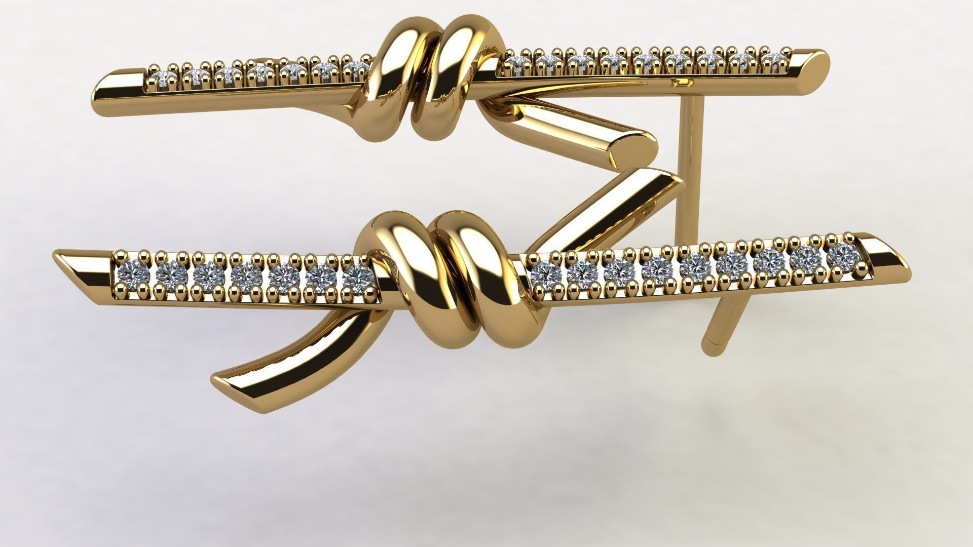 T Knot Drop Diamond Earring 27 mm 3D print model_4