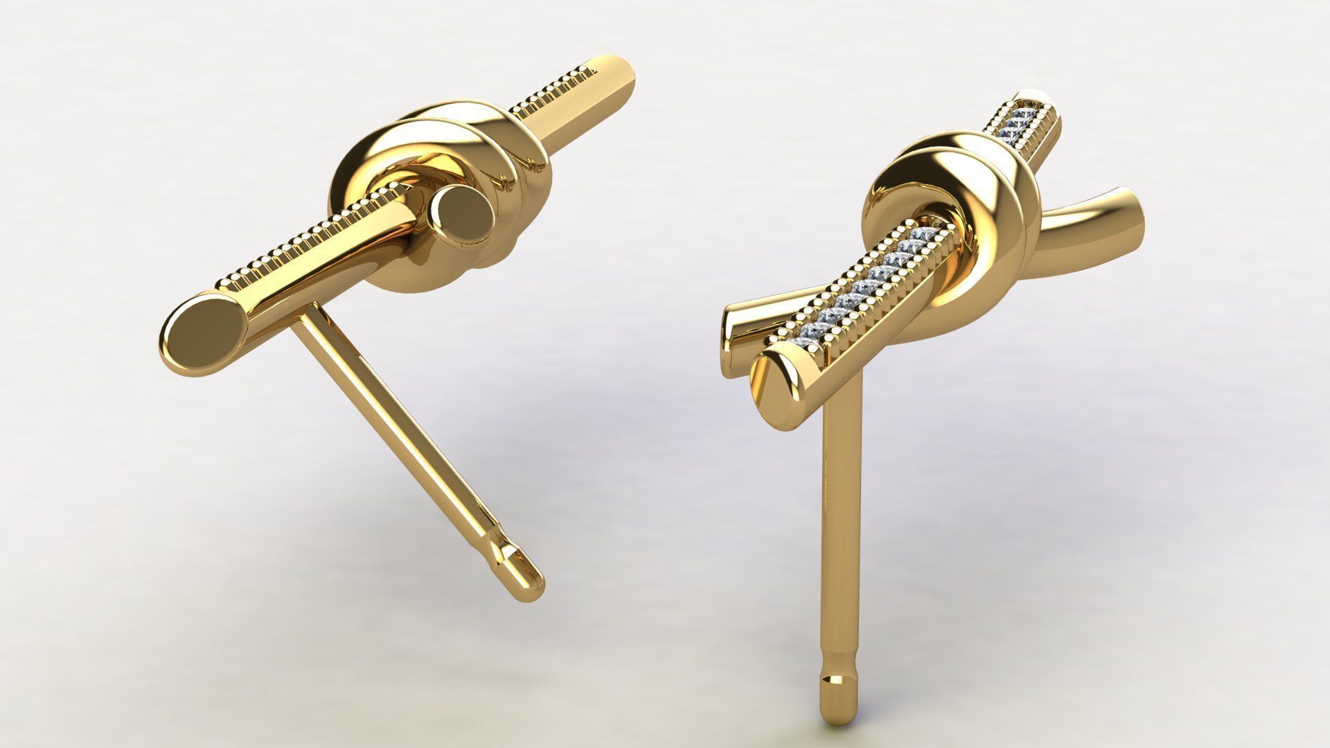 T Knot Drop Diamond Earring 27 mm 3D print model_3