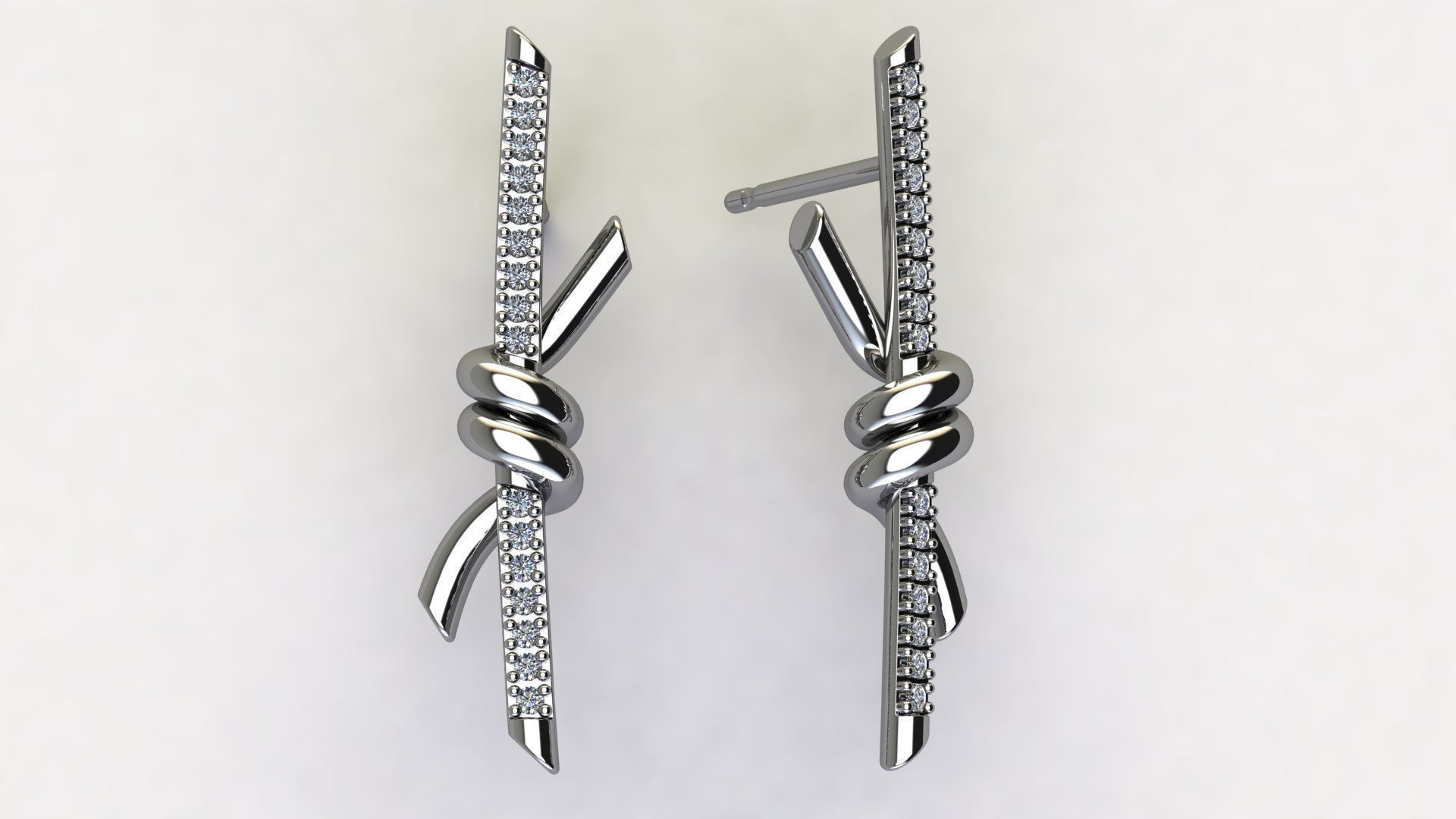 T Knot Drop Diamond Earring 27 mm 3D print model_5