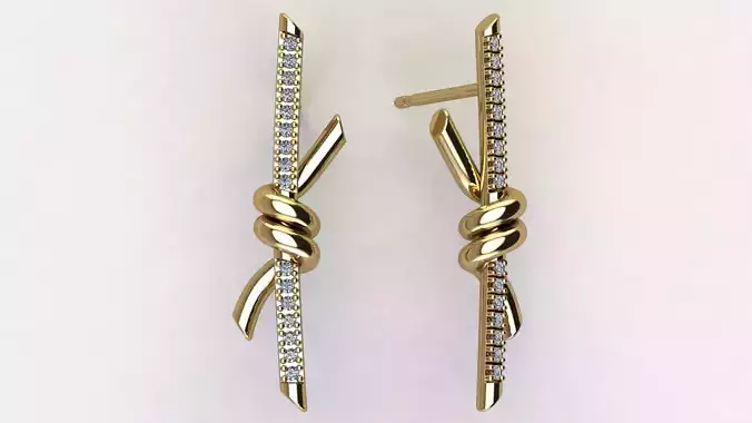 T Knot Drop Diamond Earring 27 mm