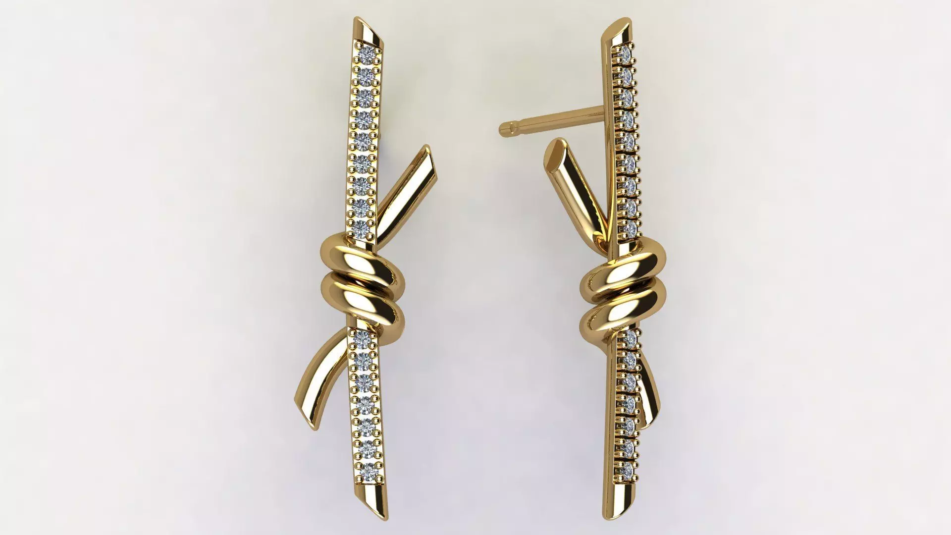 T Knot Drop Diamond Earring 27 mm 3D print model_0