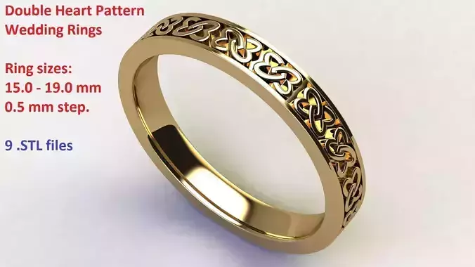 Double Heart Pattern Wedding Ring 3 mm