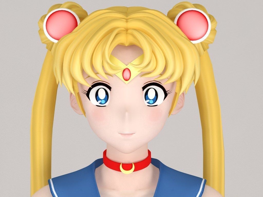 T pose nonrigged model of Sailor Moon anime girl 3D model_1