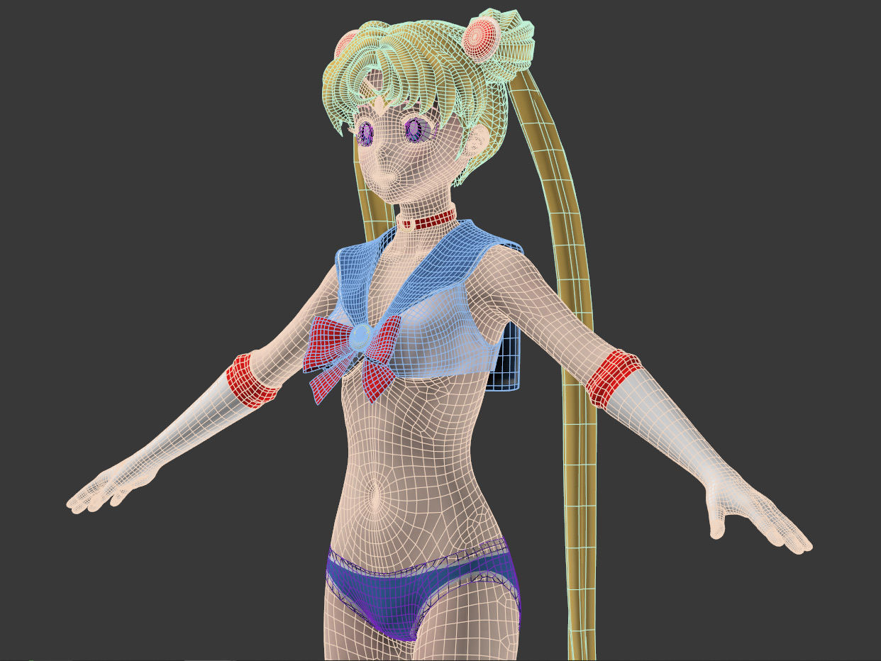 T pose nonrigged model of Sailor Moon anime girl 3D model_7