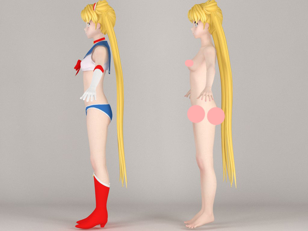 T pose nonrigged model of Sailor Moon anime girl 3D model_4