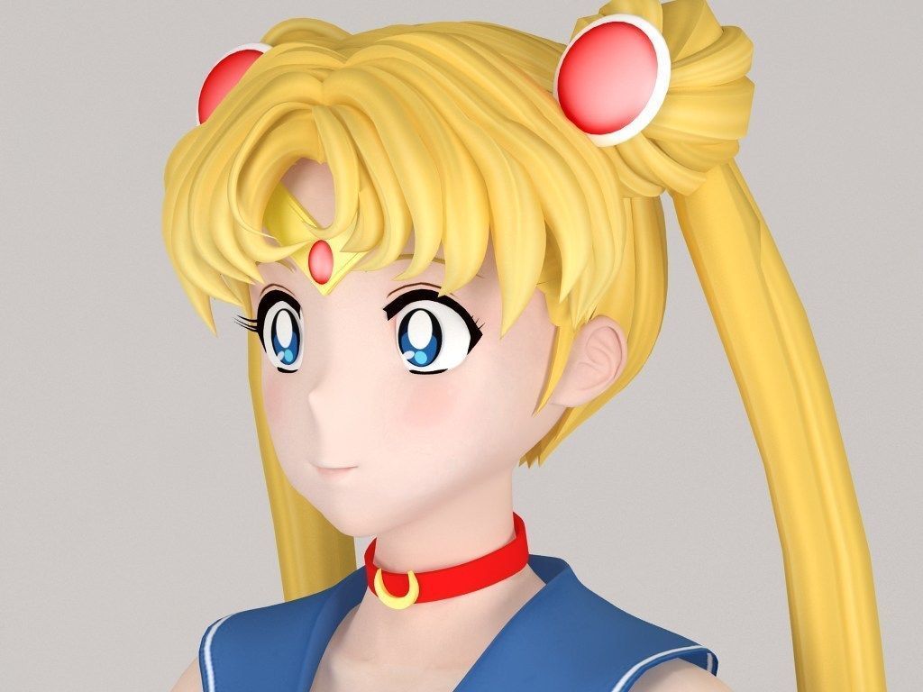 T pose nonrigged model of Sailor Moon anime girl 3D model_2